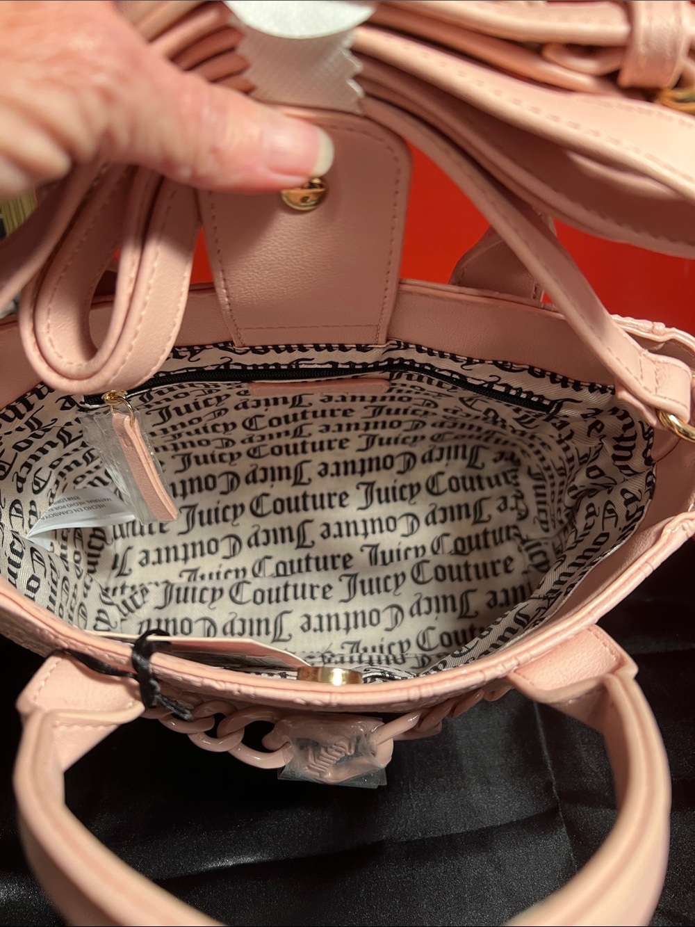 Juicy Couture Blush Pink Embossed Logo Tote with Chain Accent - Picture 5 of 7
